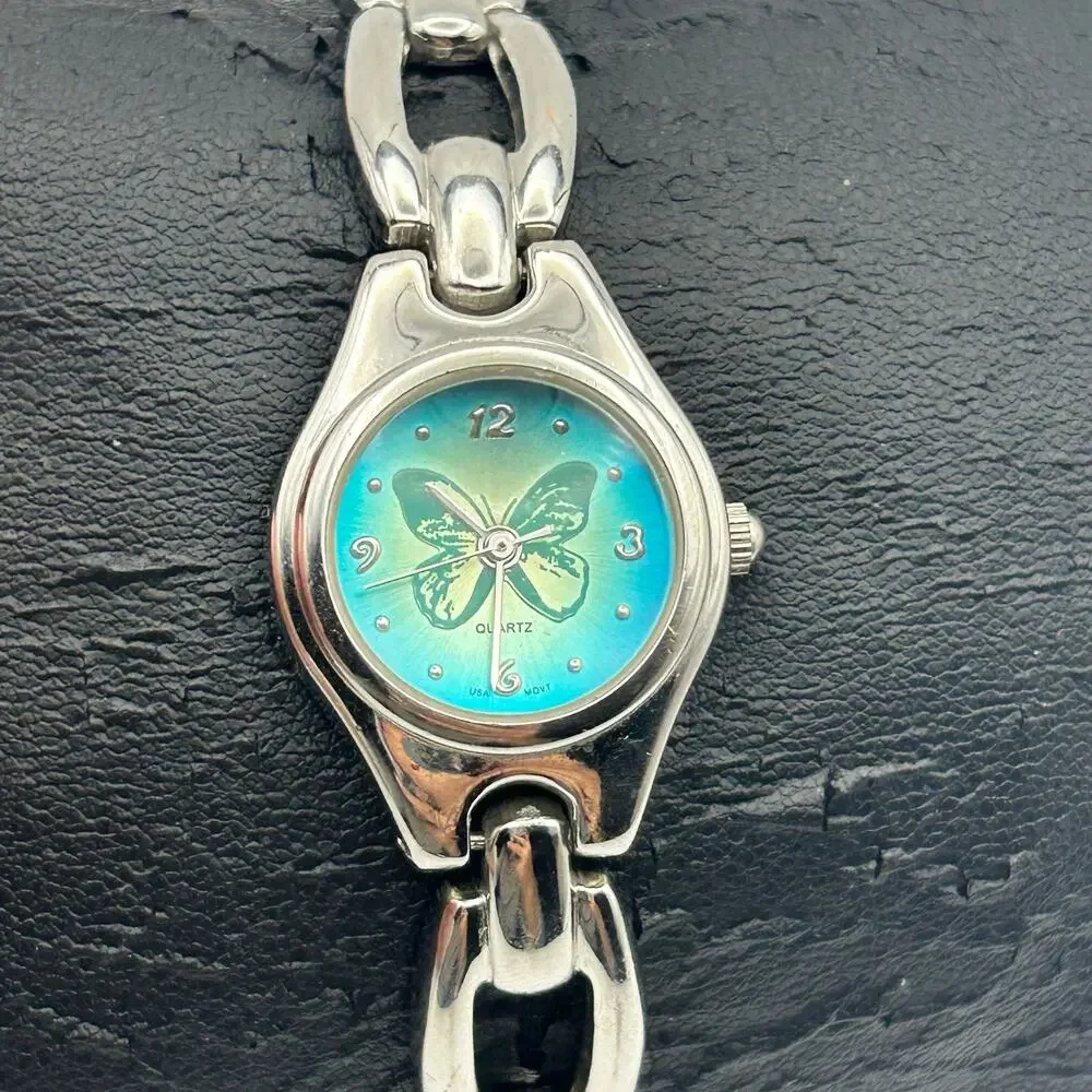 White Stag Butterfly Dial Silver-tone Women’s Quartz Watch Working New Battery